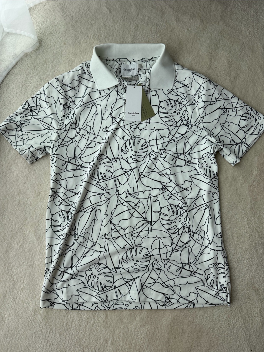 BNWT Goodfellow & Co White Polo Shirt with Black Leaf Print